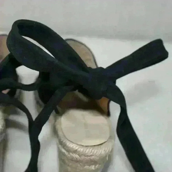 Etienne Aigner Espadrille Lace Up Ankle Strap Black Suede Open Toe Sandal 6 - Picture 9 of 13